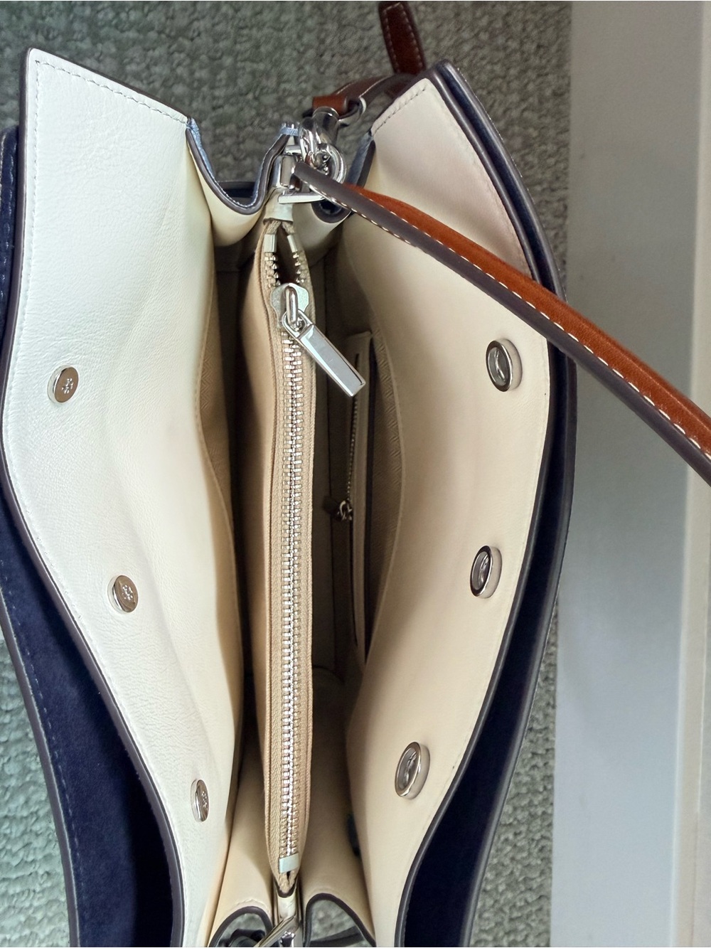 Tory Burch Denim-Style Shoulder Bag with Brown Handle - Picture 6 of 7